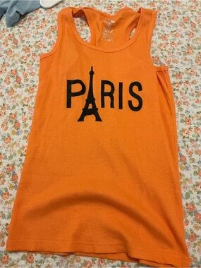 Orange and yellow  'PARIS' Tank Top with Eiffel Graphic